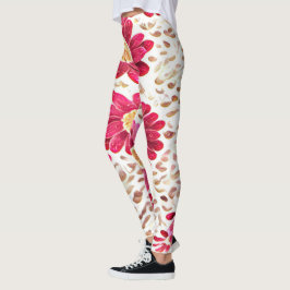 Rosa Gerbera Daisy och Guld Penseldrag Leggings
