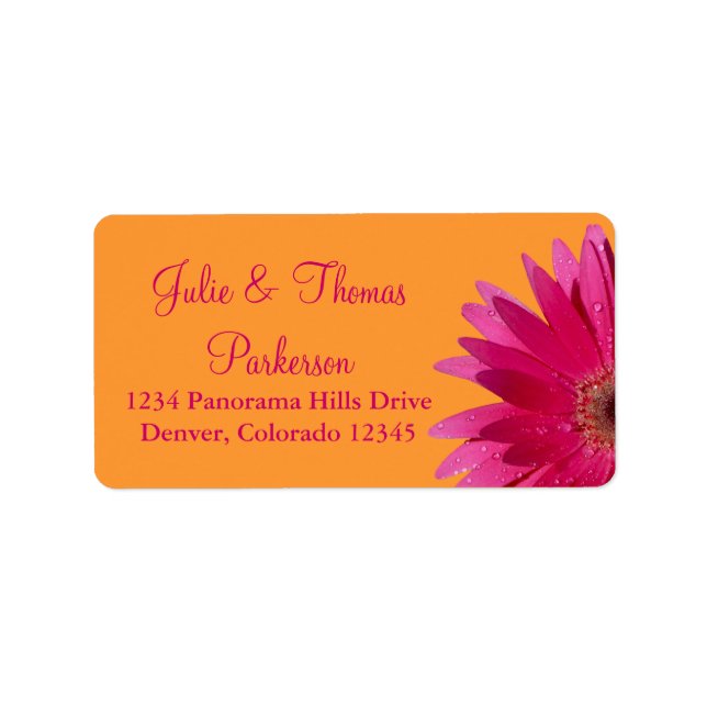 Rosa Gerbera Daisy Orange Bröllop Adressetiketter (Framsidan)