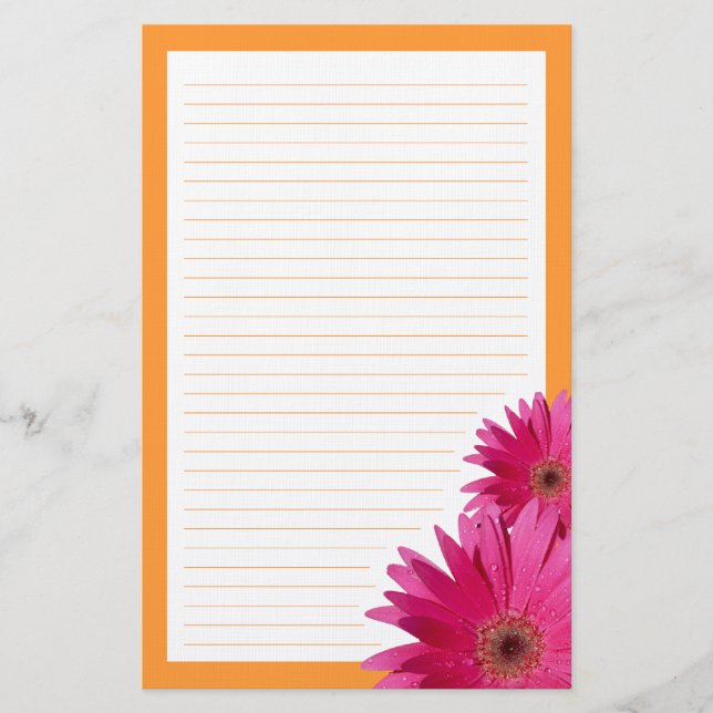 Rosa Gerbera Daisy Orange Gräns Stationery Brevpapper (Framsida)