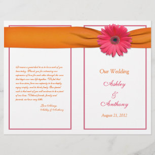 Rosa Gerbera Daisy Orange Ribbon Bröllopsprogram