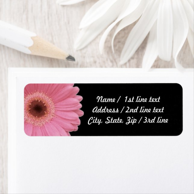 Rosa Gerbera Daisy på Black | RETURADRESS Returadress Etikett (Insitu)