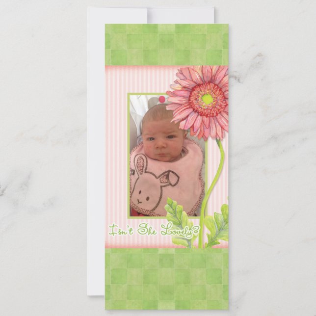 Rosa Gerbera Daisy Photo Birth Notice Meddelande (Framsida)