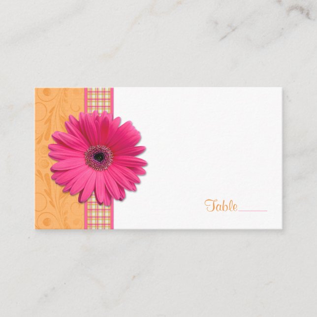 Rosa Gerbera Daisy Play Ribbon Bröllop Place Card Placeringskort (Framsida)