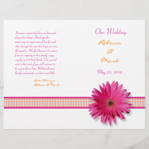 Rosa Gerbera Daisy Play Ribbon Bröllopsprogram
