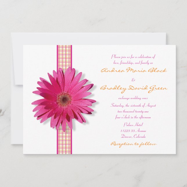 Rosa Gerbera Daisy Play Ribbon Wedding bjudande Inbjudningar (Framsida)