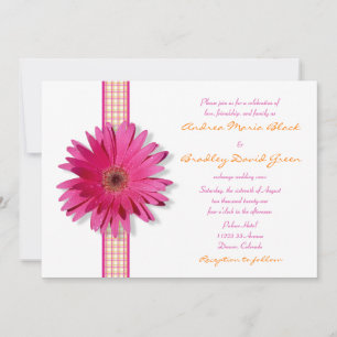 Rosa Gerbera Daisy Play Ribbon Wedding bjudande Inbjudningar