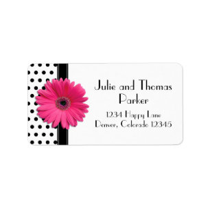 Rosa Gerbera Daisy Polka Dot Bröllop Adress Adressetikett