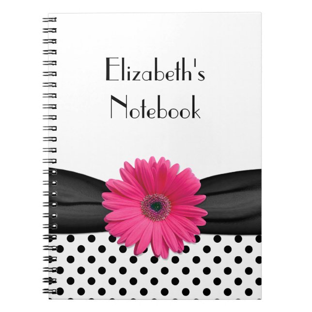 Rosa Gerbera Daisy Polka Dot Personlig Notebook  Anteckningsbok Med Spiral (Framsidan)