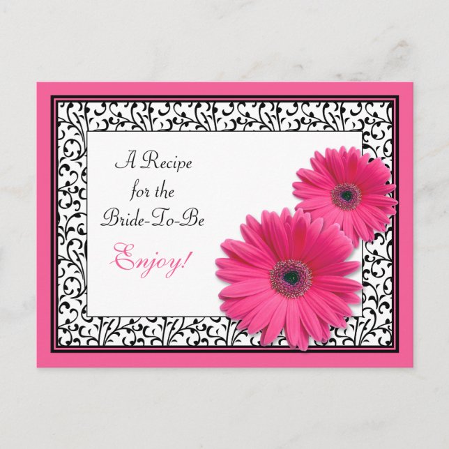 Rosa Gerbera Daisy Recept Card for the Bride to be Vykort (Framsida)