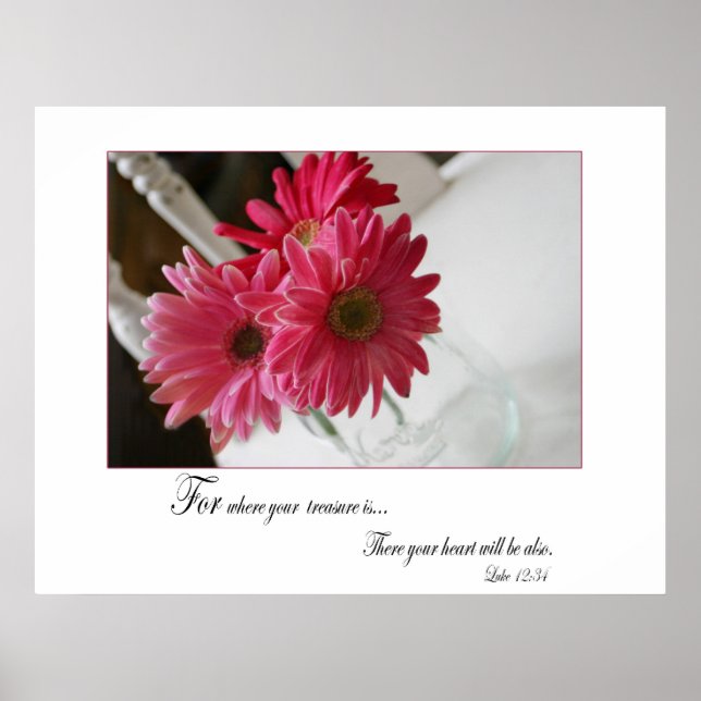Rosa gerbera daisy religiösa citat poster (Framsidan)