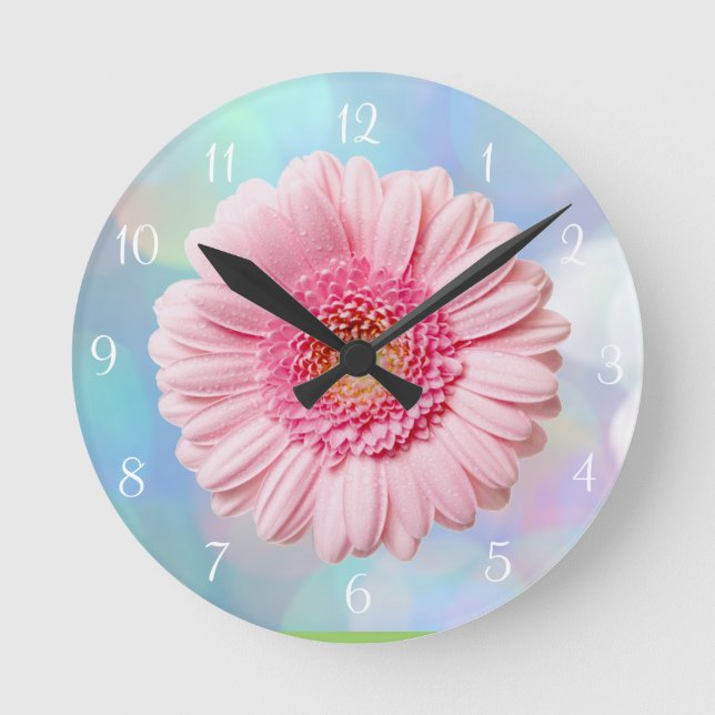 Rosa Gerbera Daisy Round Wall Clock Rund Klocka (Framsida)