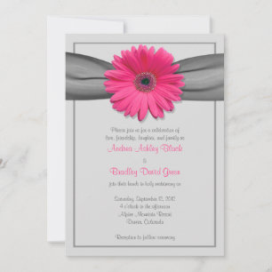 Rosa Gerbera Daisy Silver Grått Ribbon-inbjudan Inbjudningar
