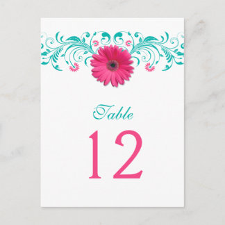 Rosa Gerbera Daisy Turquise Bordsnummer Card