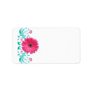 Rosa Gerbera Daisy Turquise Bröllop Blank Adress Adressetikett