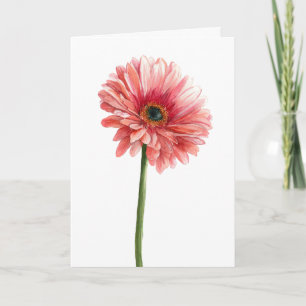 Rosa Gerbera Daisy Vattenfärg Trädgård Naturälskar Kort