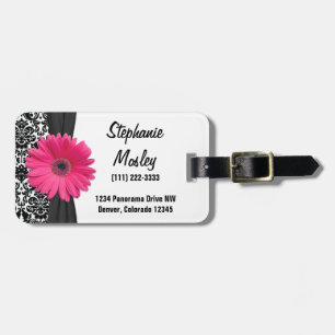 Rosa Gerbera Daisy Vintage Damask Blommigt Bagagebricka