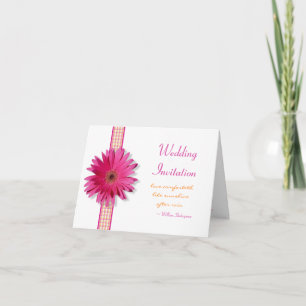Rosa Gerbera-Daisyns bröllopskort Inbjudan