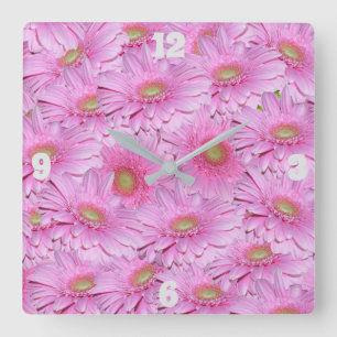 Rosa Gerbera Flowers, Square Wall Clock Fyrkantig Klocka