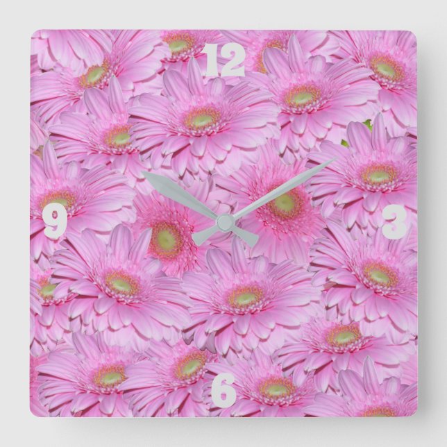 Rosa Gerbera Flowers, Square Wall Clock Fyrkantig Klocka (Framsida)