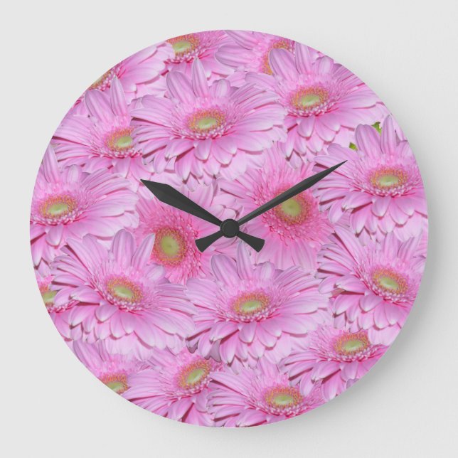 Rosa Gerbera Flowers, Wall Clock Stor Klocka (Framsida)