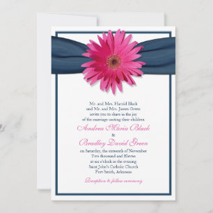 Rosa Gerbera med Blue Ribbon-inbjudan från flottan Inbjudningar