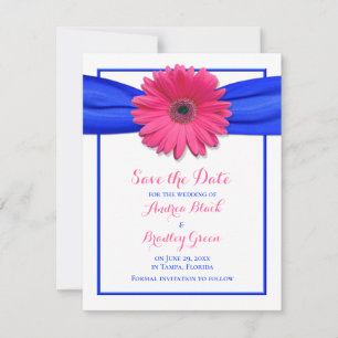Rosa Gerbera med Blue Ribbon Spara datumkortet Datumet