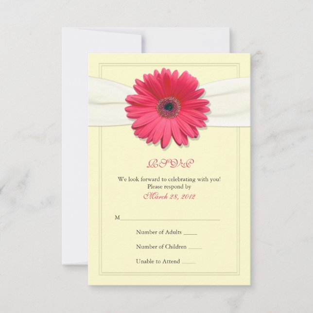 Rosa Gerbera med Elfenbensfärgad Band Svarskort OSA Kort (Framsida)