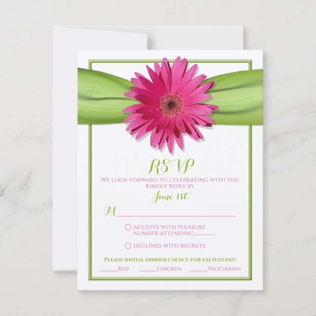 Rosa Gerbera med Grönt Ribbon Responcard OSA Kort (Framsida)