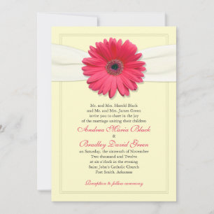 Rosa Gerbera med ivoriansk inbjudan till Ribbon