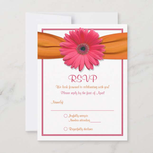 Rosa Gerbera Orange Ribbon Bat mitzvah Reply Card OSA Kort (Framsida)