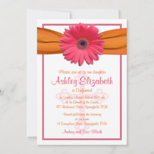 Rosa Gerbera Orange Ribbon Bekräftelseinbjudan Inbjudningar