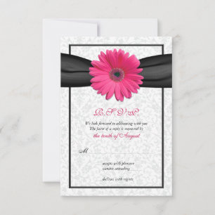 Rosa Gerbera Svart Band Bröllop Svarskort OSA Kort