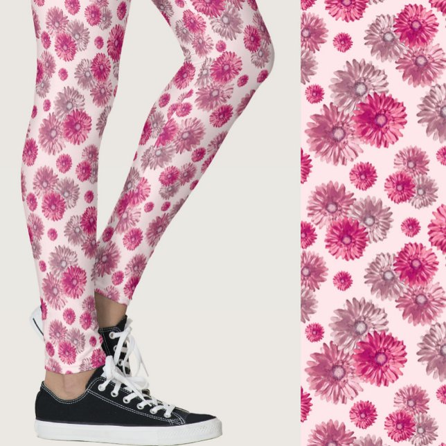 Rosa gerbera-tulpan blommig Mönstrad Leggings (Skapare uppladdad)