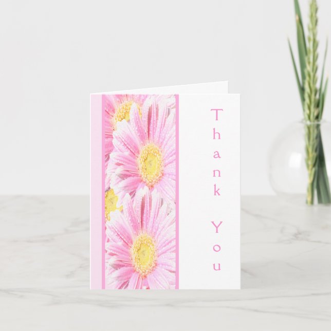 Rosa Gerbera Tusenskönor på Vit Tacksamhetskort Tack Kort (Framsida)
