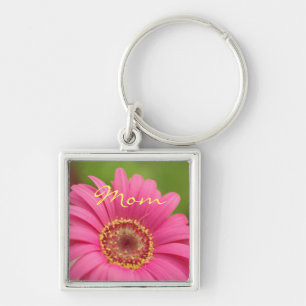 Rosa Gerberadaisymamma Keychain Fyrkantig Silverfärgad Nyckelring