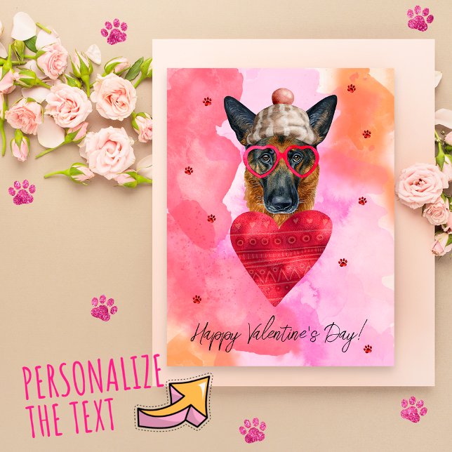 Rosa German Shepherd Valentine Day Gift Hund Helg Vykort (Skapare uppladdad)
