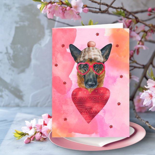 Rosa German Shepherd Valentine Day Gift Hund Kort (Skapare uppladdad)