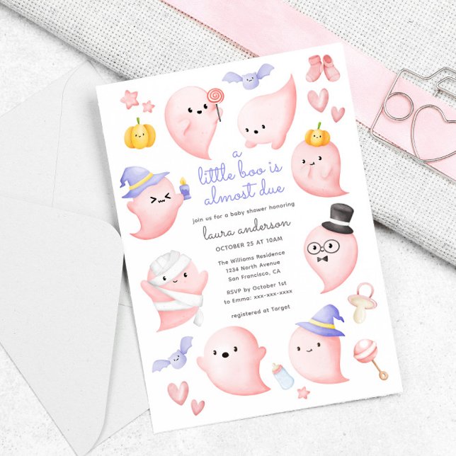 Rosa Ghost en liten boo är nästan på grund av baby Inbjudningar (cute pink ghosts - a little boo is almost due baby shower invitation)