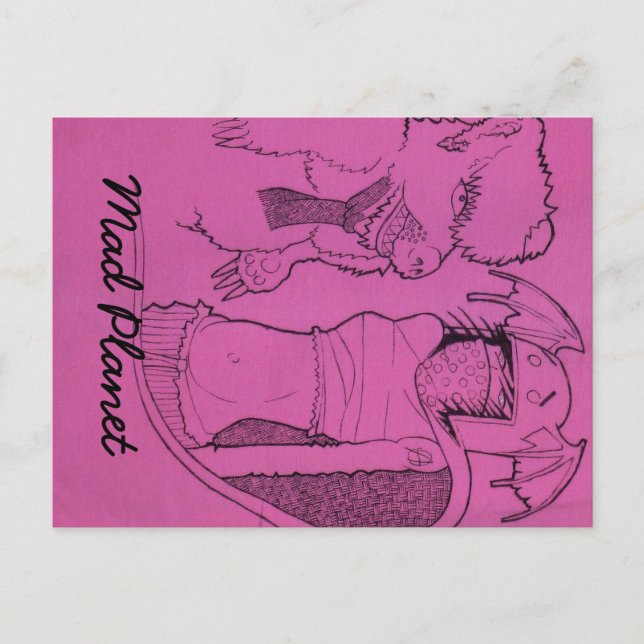 Rosa Ghost Girl and Arg Bear Vykort (Framsida)