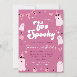 Rosa Ghost Groovy Two Spooky Girl 2nd Birthday Inbjudningar