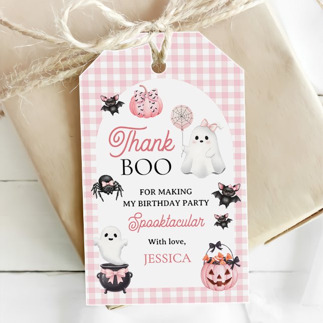 Rosa Ghost Halloween 1:a födelsedagen Party Presentetikett (Skapare uppladdad)