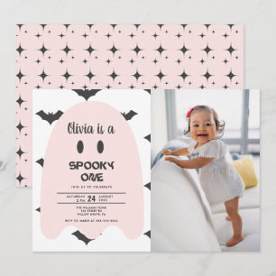 Rosa Ghost Halloween 1:a födelsedagsinbjudan Inbjudningar
