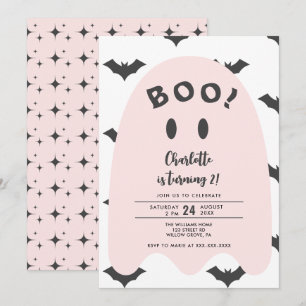 Rosa Ghost Halloween 2:a födelsedagen Inbjudningar