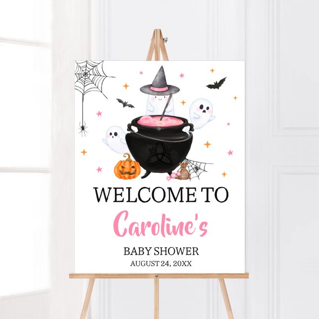 Rosa Ghost Halloween Baby är välkommen Poster (Baby is Brewing Baby Shower Welcome Sign)