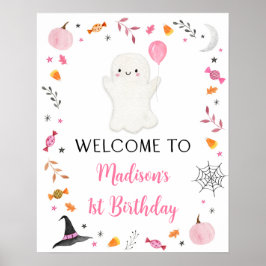 Rosa Ghost Halloween Birthday Välkommen Poster