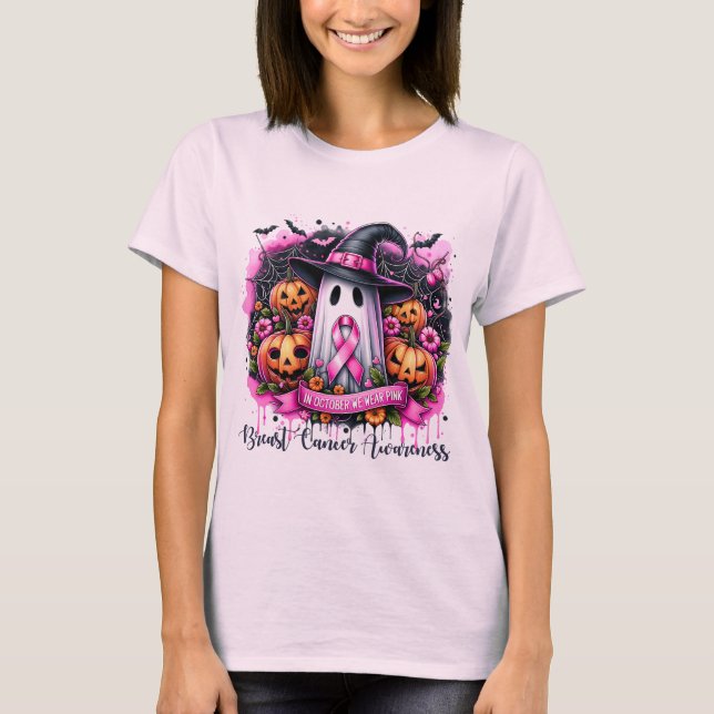 Rosa Ghost Halloween Breast Cancer Awareness Tee (Framsida)