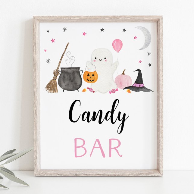 Rosa Ghost Halloween Candy Pub Party Sign Poster (Skapare uppladdad)