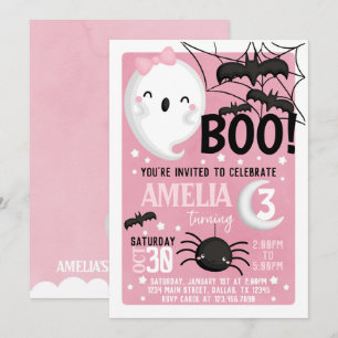 Rosa Ghost Halloween Födelsedagsfest inbjudan
