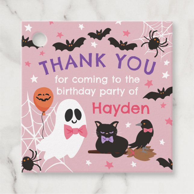 Rosa Ghost Halloween Födelsedagsfest Tack Gåvor Etiketter (Framsida)