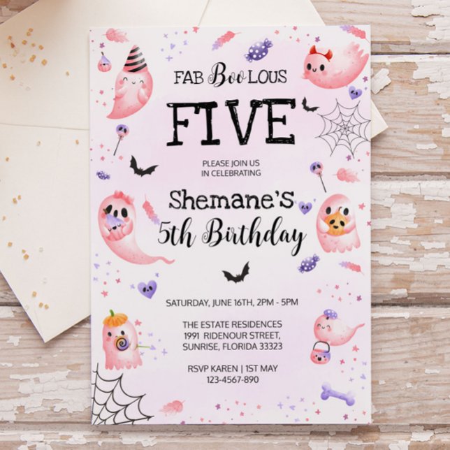 Rosa Ghost Halloween-födelsedagsinbjudan Inbjudningar (Skapare uppladdad)